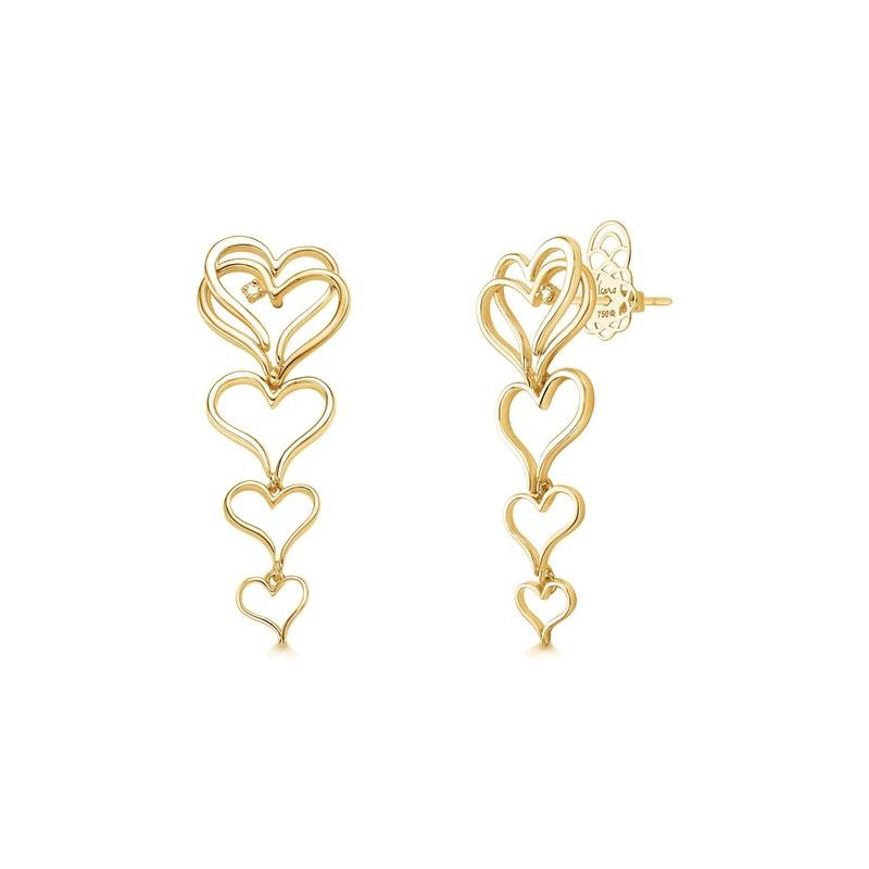 BRINCO CUORE TODO AMARELO COM TOPAZIO BRANCO 