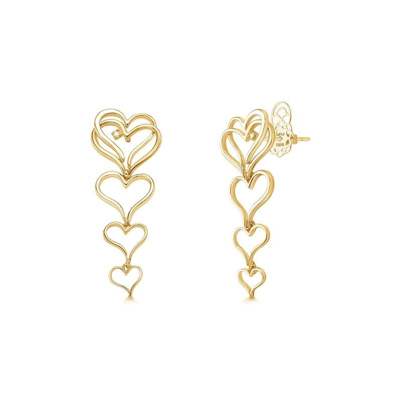 BRINCO CUORE TODO AMARELO COM ZIRCONIA BRANCA 
