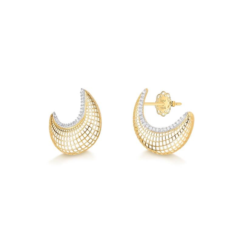 BRINCO HORIZONTES CURVO FILIGRANA COM ZIRCONIA BRANCA 