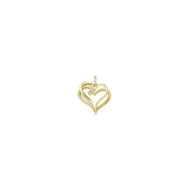 PINGENTE CUORE TODO AMARELO COM TOPAZIO BRANCO