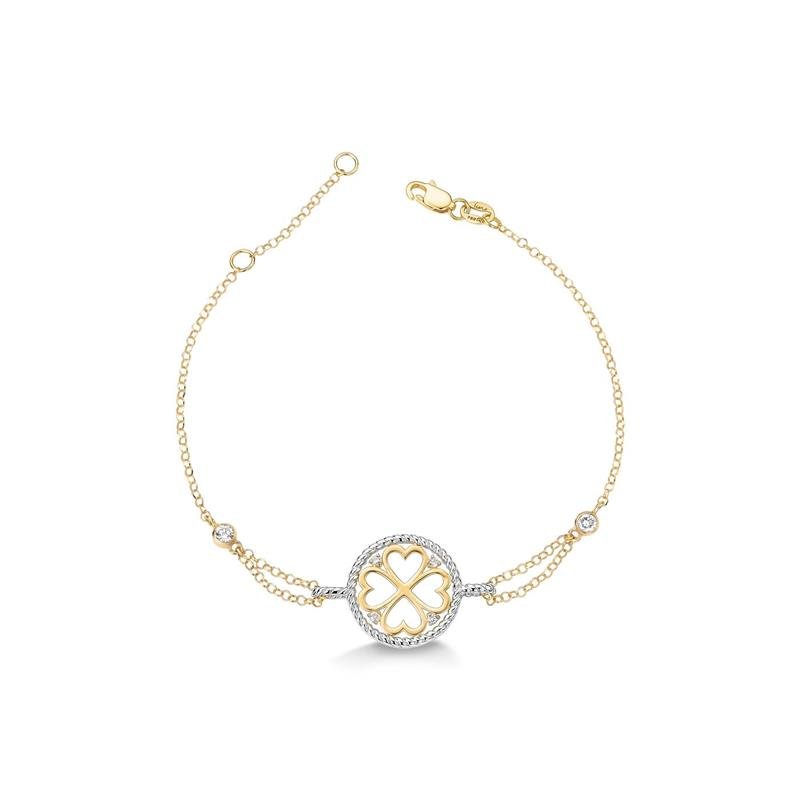 PULSEIRA TREVO CORACAO BICOLOR COM TOPAZIO BRANCO - MODIFIC 